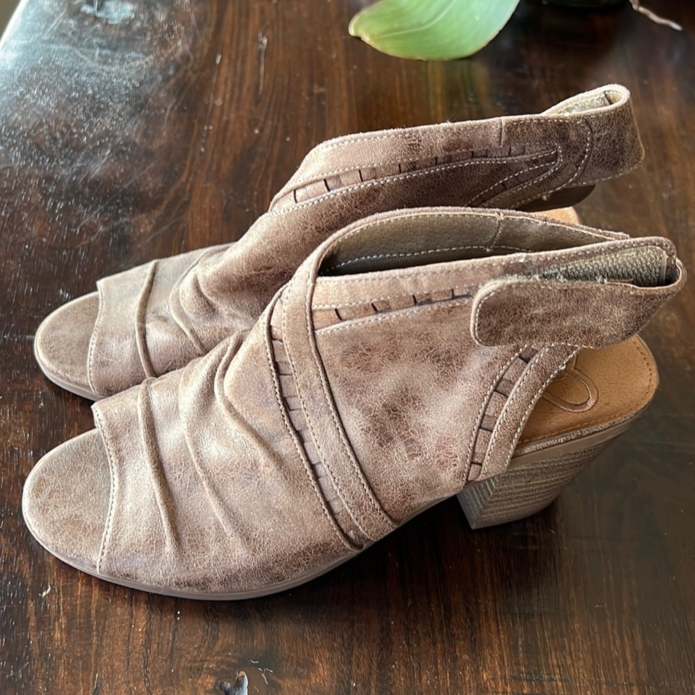 Madeline brown open toe heel with Velcro closure